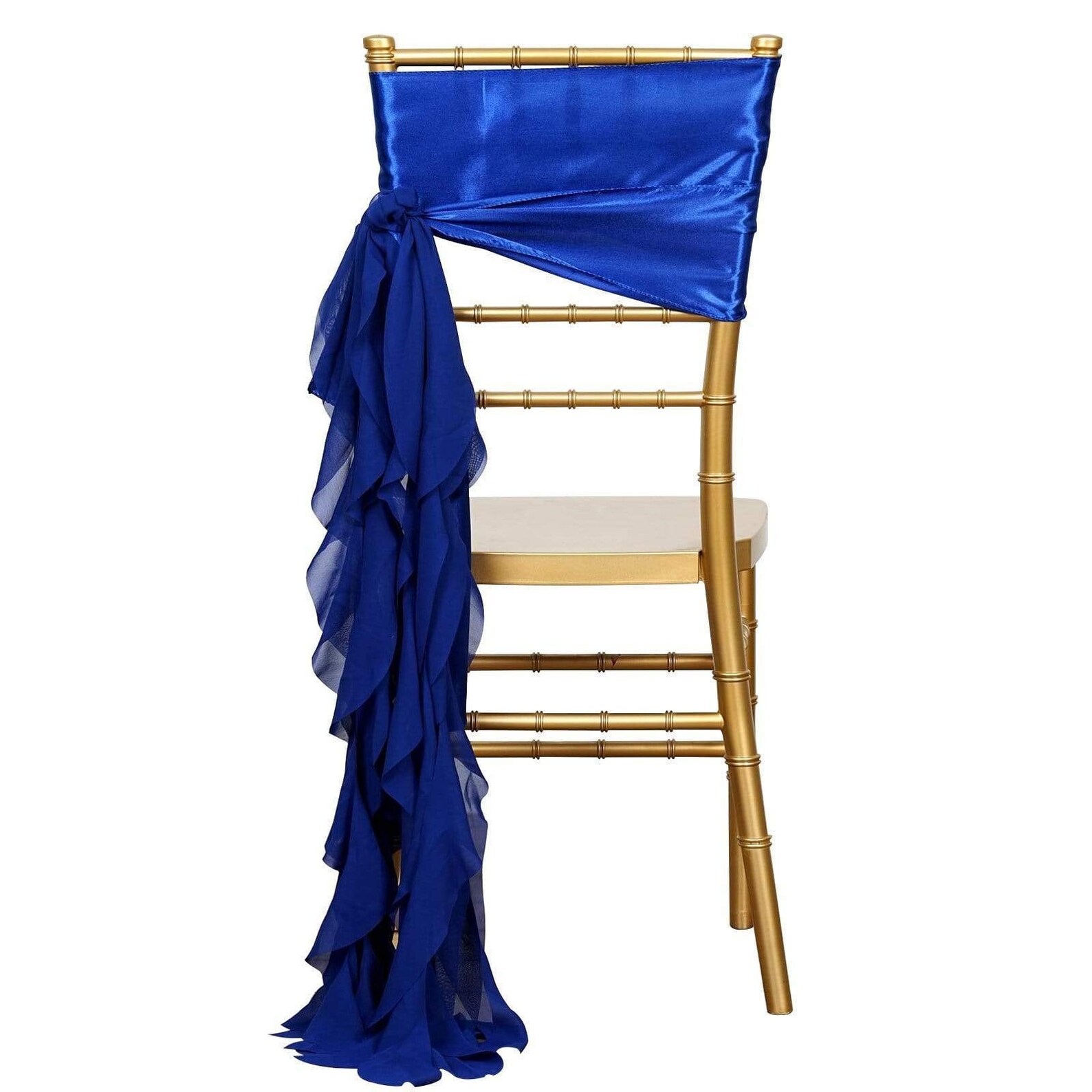 Royal Blue Curly Chiffon Chair Sash Bows Ties Wedding Etsy