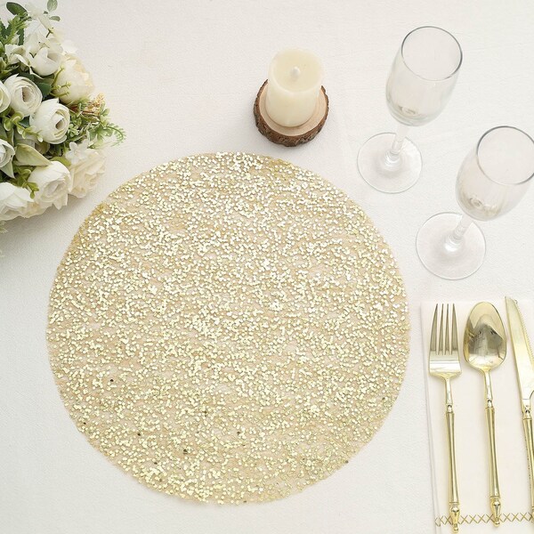 10 Metallic 13 in Round Polyester Mesh with Sequins Table Placemats