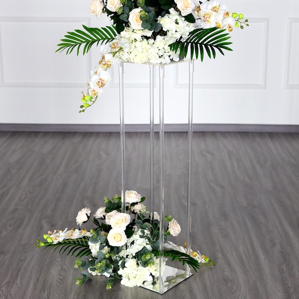 Clear Crystal Rectangular Stand Flower Vase Column
