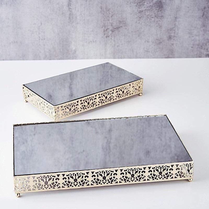 Details about   2 Metal Mirror Glass Fleur De Lis Rectangular Cake StandsParty Decorations Home 
