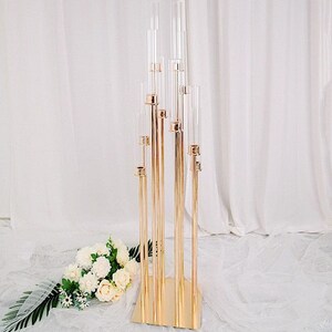 Gold 50 in tall Candelabra Candle Holder Centerpiece with Glass