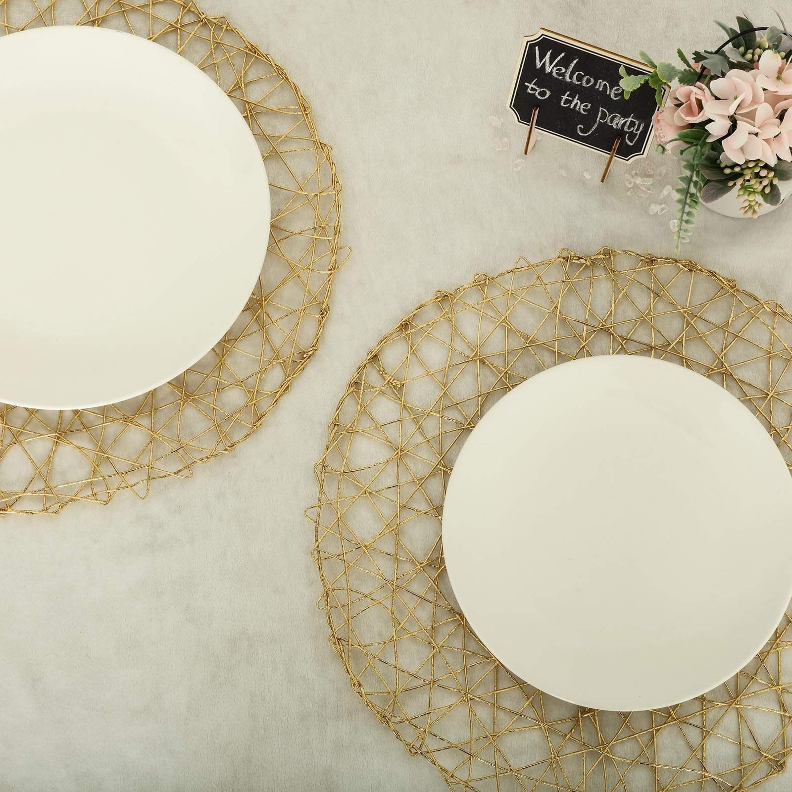 6 Pcs 15 in Wide Gold Round Metallic String Placemats Etsy