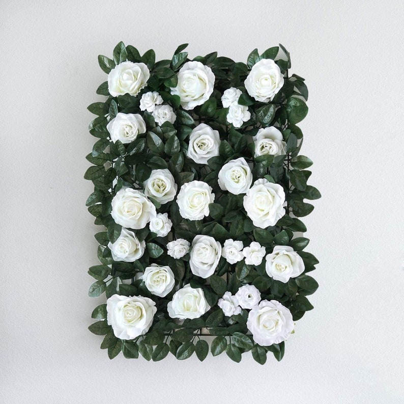 24x18 in White and Green Silk Rose Flowers Wall Backdrop Panel Etsy