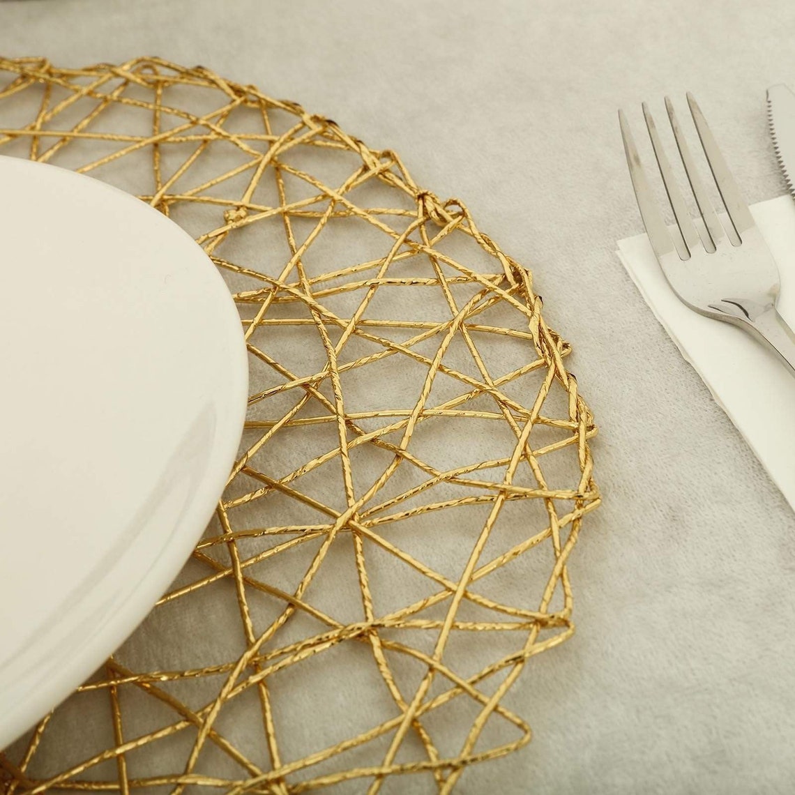 6 Pcs 15 in Wide Gold Round Metallic String Placemats Etsy