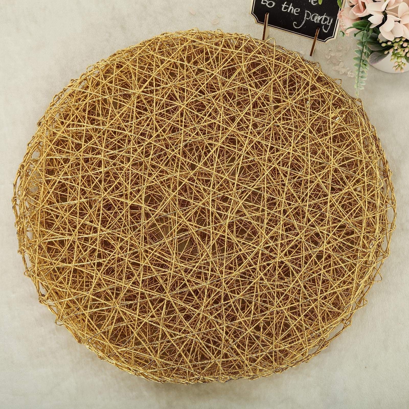 6 Pcs 15 in Wide Gold Round Metallic String Placemats Etsy