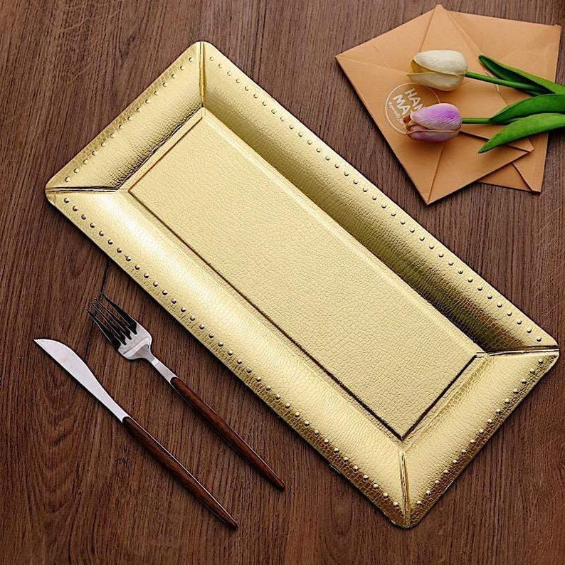 10 Gold 16 in Long Rectangular Paper Serving Trays With Beaded Etsy