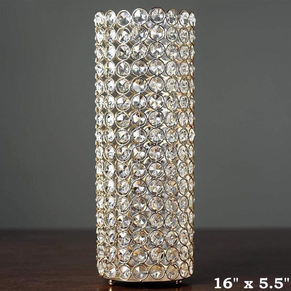 16" tall Faux Crystal Beaded Cylinder Shaped Candle Holder