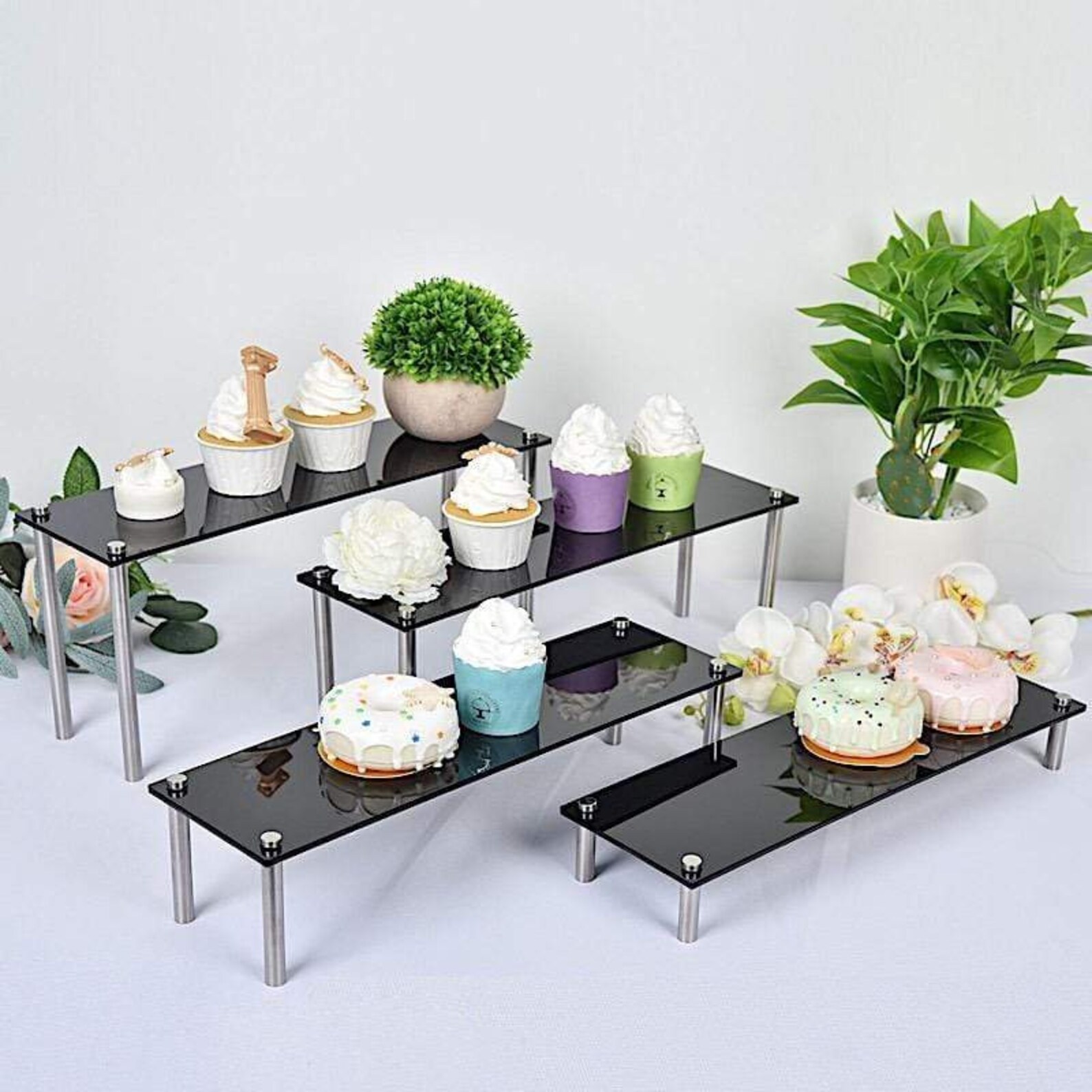 4 Black Acrylic Dessert Stands Cupcake Holders Display Riser Etsy
