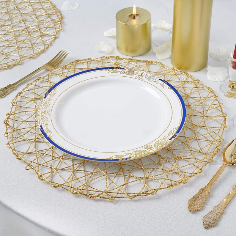 6 Pcs 15 in Wide Gold Round Metallic String Placemats Etsy