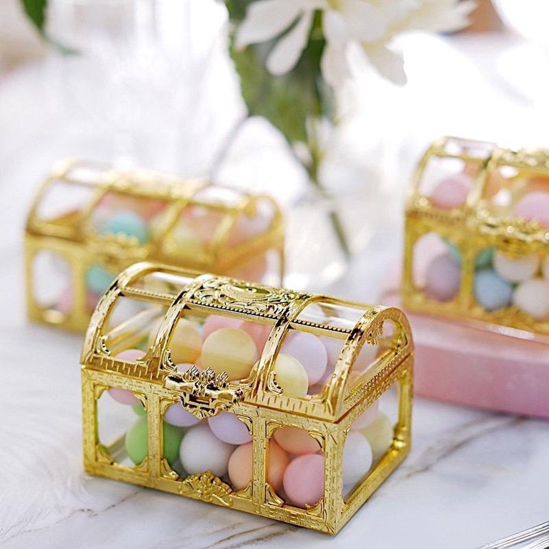 12 Gold and Clear 2.5 Tall Mini Treasure Chests Favor Boxes Etsy