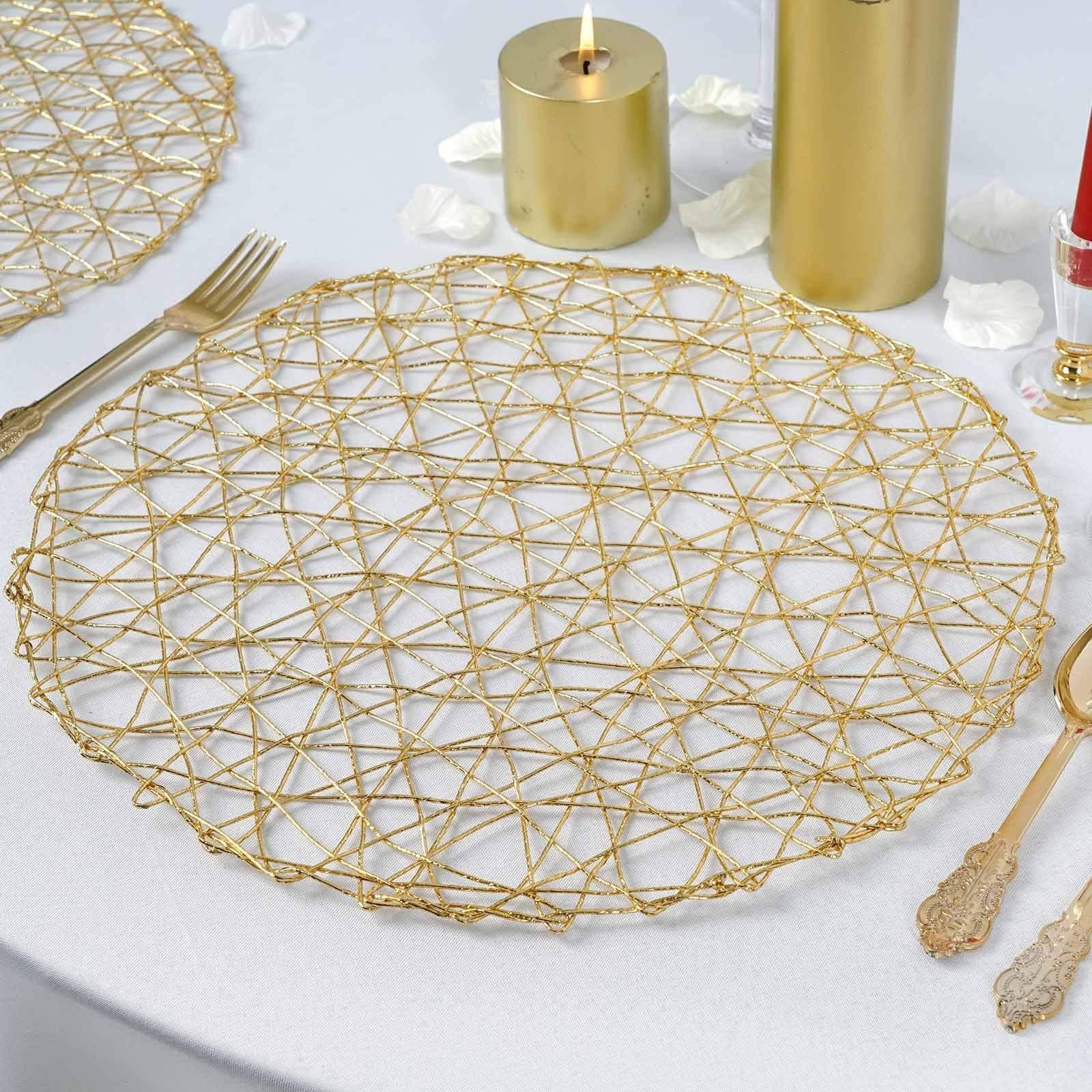 6 Pcs 15 in Wide Gold Round Metallic String Placemats - Etsy