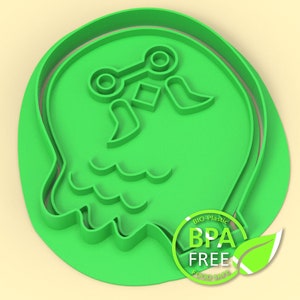 K&ouml;nnte beinhalten: Gr&uuml;ner Plastik-Ausstecher in Form eines freundlichen Gespenstes. Der Ausstecher ist mit einem BPA-freien Label versehen.