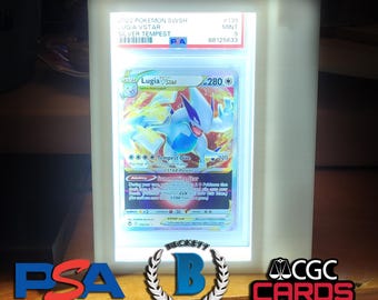 Graded 1 Card Display Case LED Illuminated Light Box (12v Wall Adapter Included)