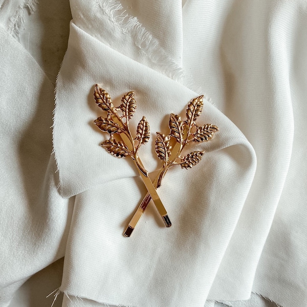 Meredith Elise| Gold Leaf Hair Pins-Pack of 2-Gold Leaves Hair Pin-Elegant Hair Clip-Minimalist Hair Pin-Wedding Hair Pins-Bridal Hair Pins