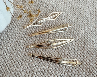 Liv| Gold Geometric Bobby Pins- Set of 4 Geometric Bobby Pin Set-Hair Accessories- Gold Hair Pins-Gold Bobby Pins -Minimalist Bobby Pins