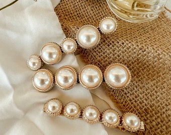 Nyra| Pearl Hair Clips-Pearl Hair Accessories-Bridal Pearl Hair Pins-Pearl Hair Clips-Gold Hair Accessories-Wedding Hair Clips-Bridal Hair