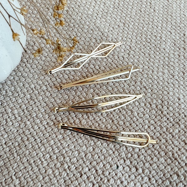 Liv| Gold Geometric Bobby Pins- Set of 4 Geometric Bobby Pin Set-Hair Accessories- Gold Hair Pins-Gold Bobby Pins -Minimalist Bobby Pins