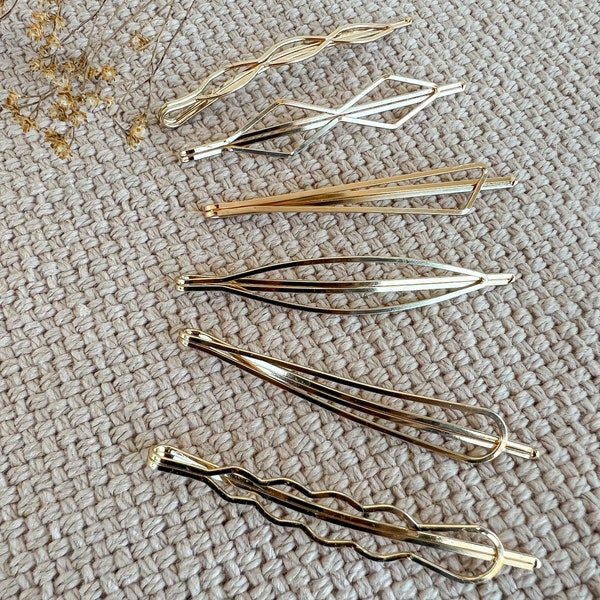 Gia| Gold Hair Clips-Set of 6-Gold Barrette-Simple Gold Hair Clip-Minimalist Hair Clip-Gold Bobby Pins-Gold Metal Hair Clip-Simple Hair Clip
