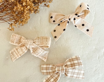 Neutral Girls Hair Bows-Plaid Hair Bows-Tweed Hair Bows-Polka Dot Hair Bows-Holiday Hair Bows-Hair Bows for Girls-Baby Girl Hair Bows-