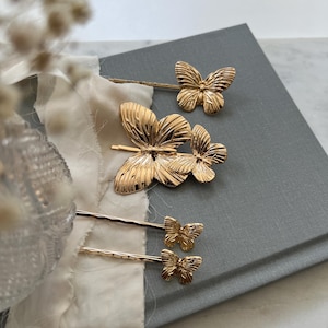 Edith| Butterfly Bobby Pins-Gold Butterfly Bobby Pins-Gilded Gold Butterfly Pins-Bridal Butterfly Pins-Gold Butterfly Hair Pins-Minimal Pins