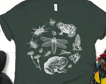 frog shirt, insect shirt, cottagecore, goblincore, fairycore top, goblin core aesthetic, cute cottage core clothing, insect lover shirt