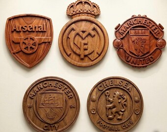 Cuadro decorativo de madera tallada a mano del Manchester City para aficionados al fútbol (30 cm)