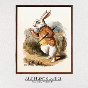 Alice in Wonderland White Rabbit Nursery Room Wall Art Digital Download, Lewis Carroll Classic Fantasy Novel White Rabbit Downloadable Art