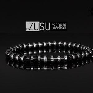 Black Onyx & Silver Hematite Bracelet: Men&#39;s Beaded Jewelry (6mm)