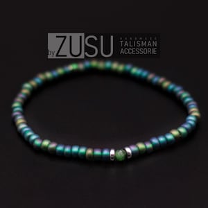 Raw Emerald Beaded Bracelet for Men: Minimalist May Birthstone Gift