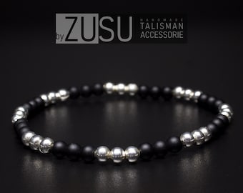 Onyx Beaded Bracelet for Men: Silver Plated Minimalist Jewelry