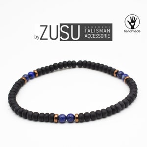 Lapis Lazuli Bracelet: Matte Black Beads, Minimalist Mens Jewelry