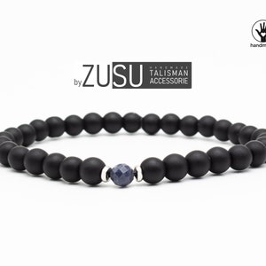 Handmade Blue Sapphire & Black Onyx Mens Bracelet: September Birthstone