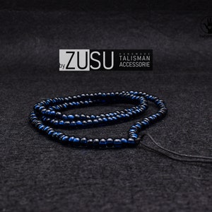 Mens Beaded Necklace: Dark Blue Minimalist Style, Metal-Free