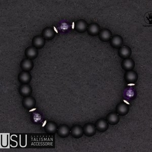 Amethist herenarmband met matzwarte onyx | Geboortesteen februari | Angstverlichtingsarmband | Genezing |  8 mm kralen: vaderdagcadeau
