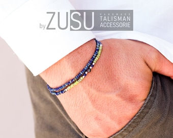 Emerald Beaded Bracelet Set for Men: Minimalist Gemstone Jewelry