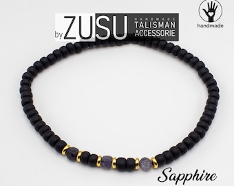 Sapphire Mens Bracelet, Minimal Black Beaded Bracelet , Gemstone Bracelet, September Birthstone Bracelet, Boyfriend Gift, Gifts For men