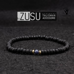 Blue Sapphire Bracelet with Black Beads, Minimalist Mens Bracelet, September Birthstone Bracelet, Gift for him, Stylish Bracelet, 4mm