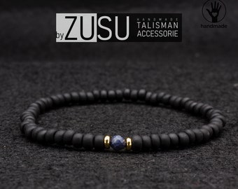 Blue Sapphire Bracelet: Minimalist Black Bead September Birthstone Gift