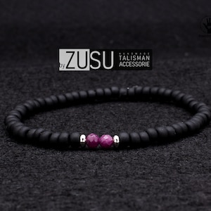 Ruby Balance Bracelet: Minimalist Black Seed Bead Bracelet for Men