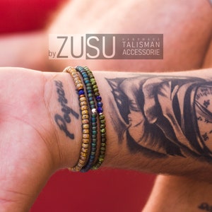 Men&#39;s Lapis Lazuli Bracelet Set: Seed Bead Jewelry