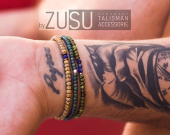 Men's Lapis Lazuli Bracelet Set: Seed Bead Jewelry