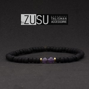 Amethyst Balance Bracelet with Black Beads, Minimalist Mens Bracelet, February Birthstone Bracelet, Gift for him, Healing Bracelet, 4mm