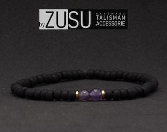 Bracciale Balance in ametista: perline nere, pietra portafortuna di febbraio