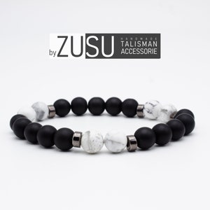 Natural Howlite & Onyx Bead Bracelet for Men, Mens Bracelet , Adjustable Bracelet, Black and White, Anxiety Bracelet