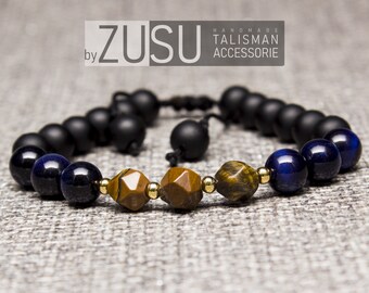 Tiger's Eye & Onyx Men's Bracelet: Handmade Gemstone Jewelry