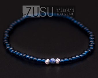 Lapis Lazuli Beaded Bracelet for Men: Navy Blue Minimalist Jewelry