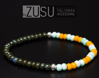 Handcrafted Beaded Men's Bracelet: Glass Beads, Sterling Silver