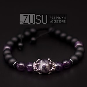 Deep Purple Amethyst Bracelets  Men with Matte Black Onyx Beaded Bracelet for Men. Mens Bracelet, Gifts for Men / for dad / for Boyfriend.