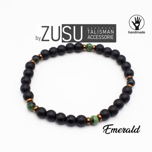 Emerald & Black Onyx Bracelet for Men: May Birthstone Beaded Jewelry