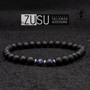 Sapphire & Black Onyx Beaded Men&#39;s Bracelet: September Birthstone